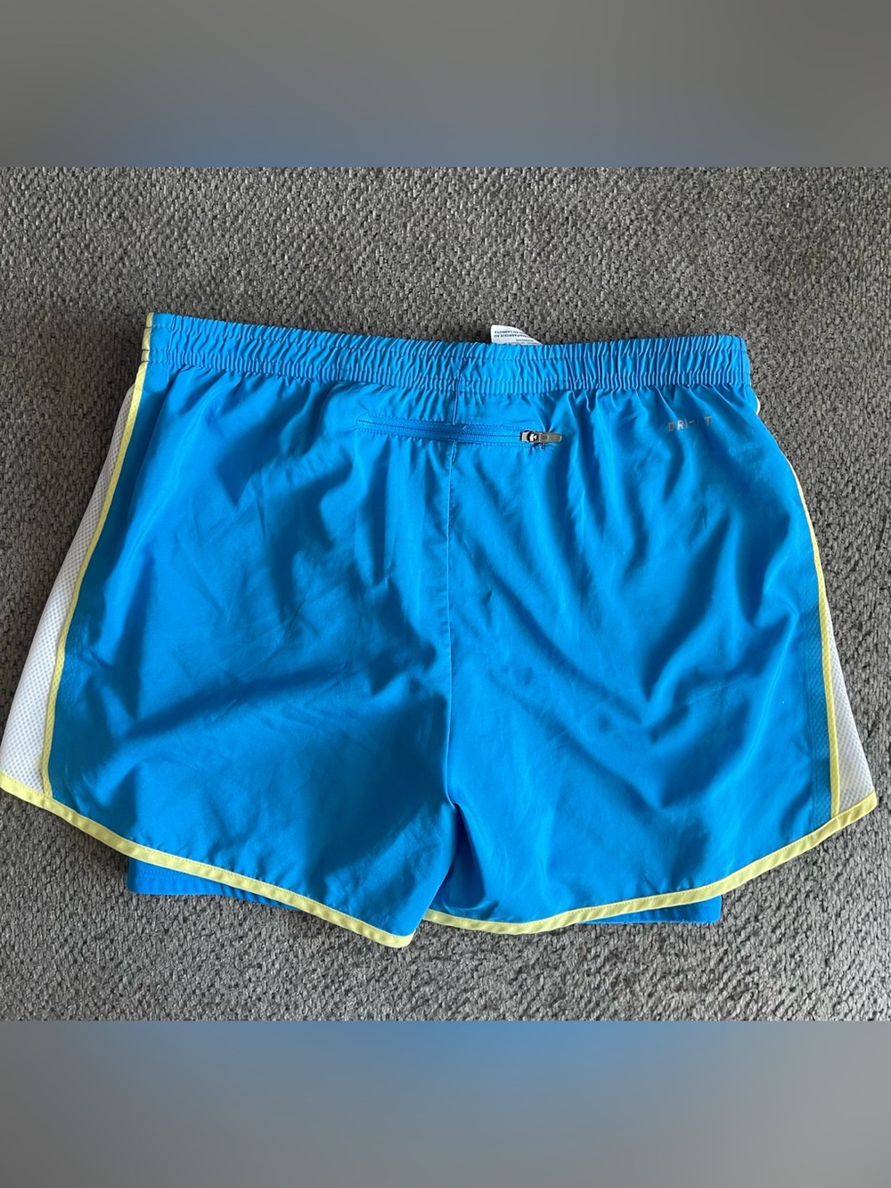 Nike Dri-Fit Women's Bright Blue Running Shorts with Yellow Trim - Picture 5 of 5